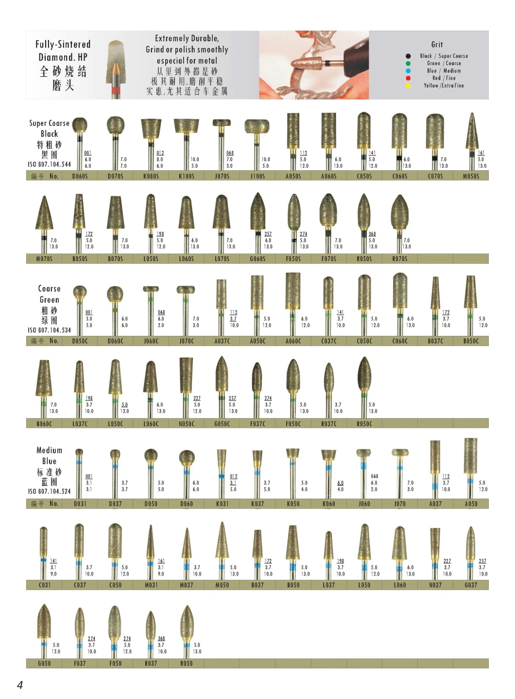 D050c (ISO 807 104 001 534 050) HP Coarse Dental Laboratory Tools Dental Sintered Instruments